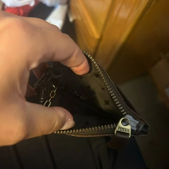 Fossil Brown Lamb Leather Coin Purse Keyring - Picture 4 of 4